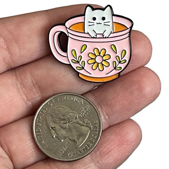 Kawaii Kitty Cat Teacup Mug Enamel Pin - Picture 5 of 9